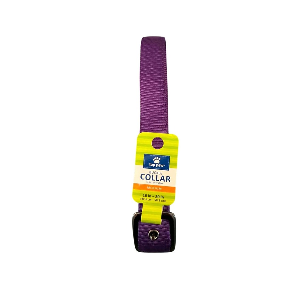 Top Paw Dog Collar Medium Purple Nylon Gunmetal Hardware Adjustable 16-20in
